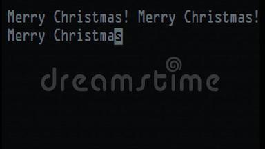 手写圣诞快乐字写在白色旧LED液晶管电脑显示屏关闭像素动画-
